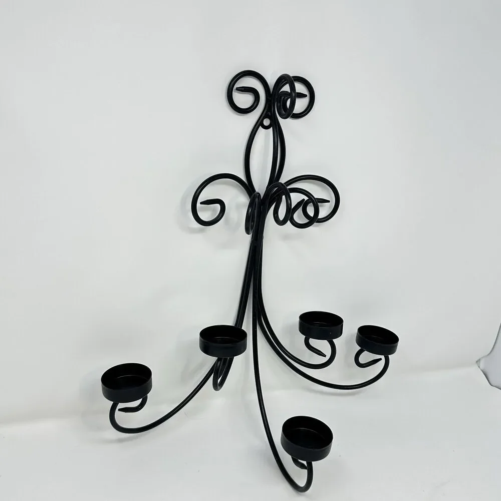 Elegant Black Metal 5 Candle Wall Sconce for Votives, Tealights, or Flameless